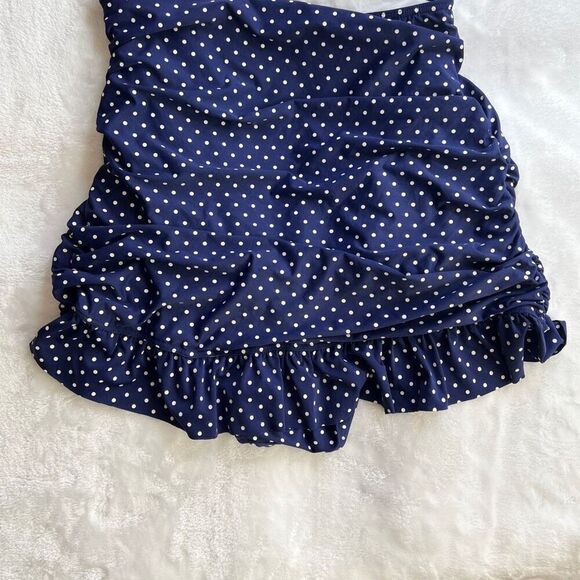 One Piece Halter Top Swimsuit Retro Pinup Style Blue and White Polka Dot Size Me - Picture 10 of 14
